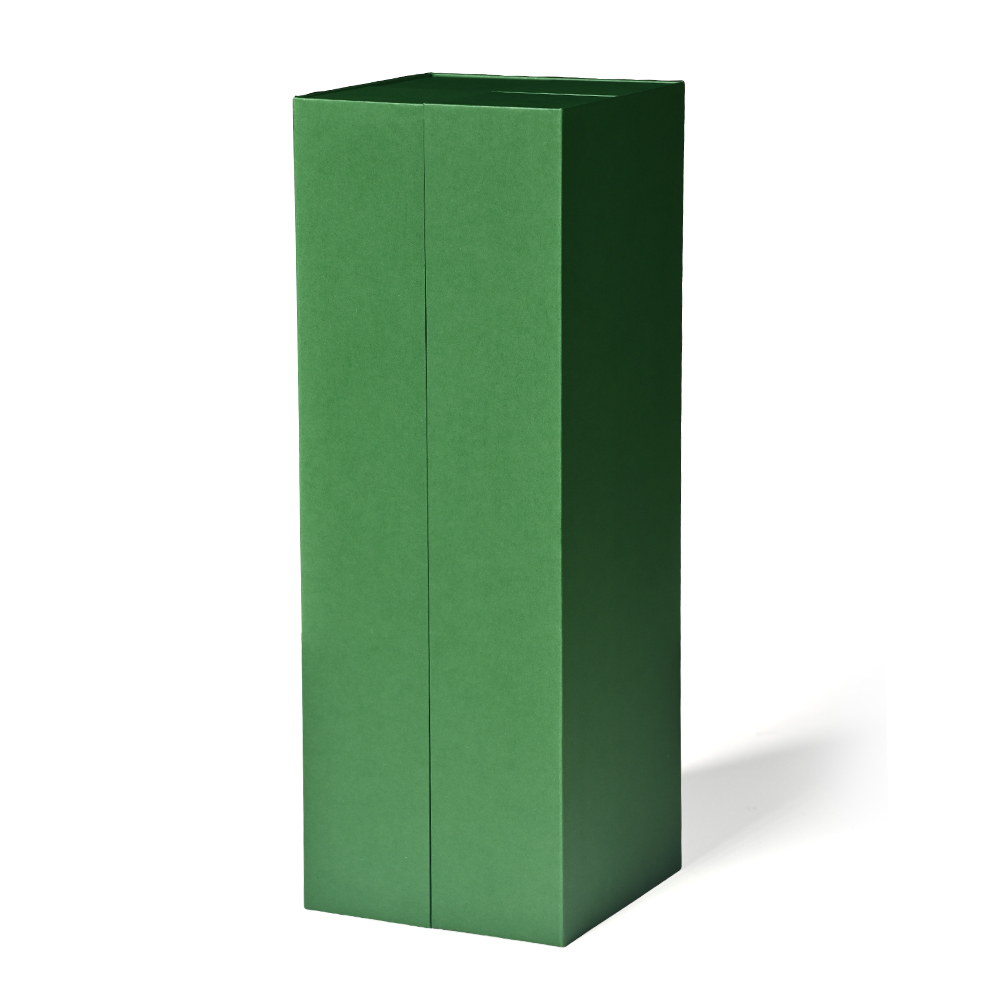 Closed green custom paper advent calendar box for holiday gift packaging