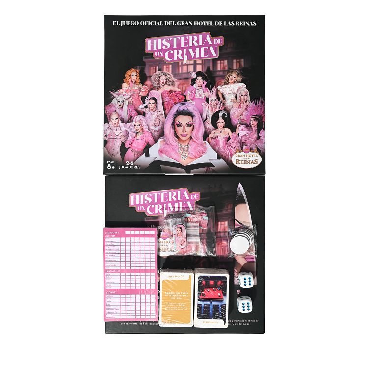 Tarjetas de juego impresas personalizadas y personajes con colores vivos y texto claro.