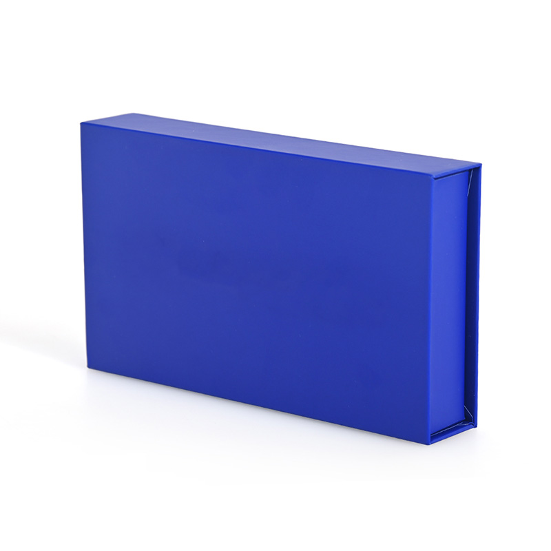 Side angle view of vibrant blue magnetic lid gift box
