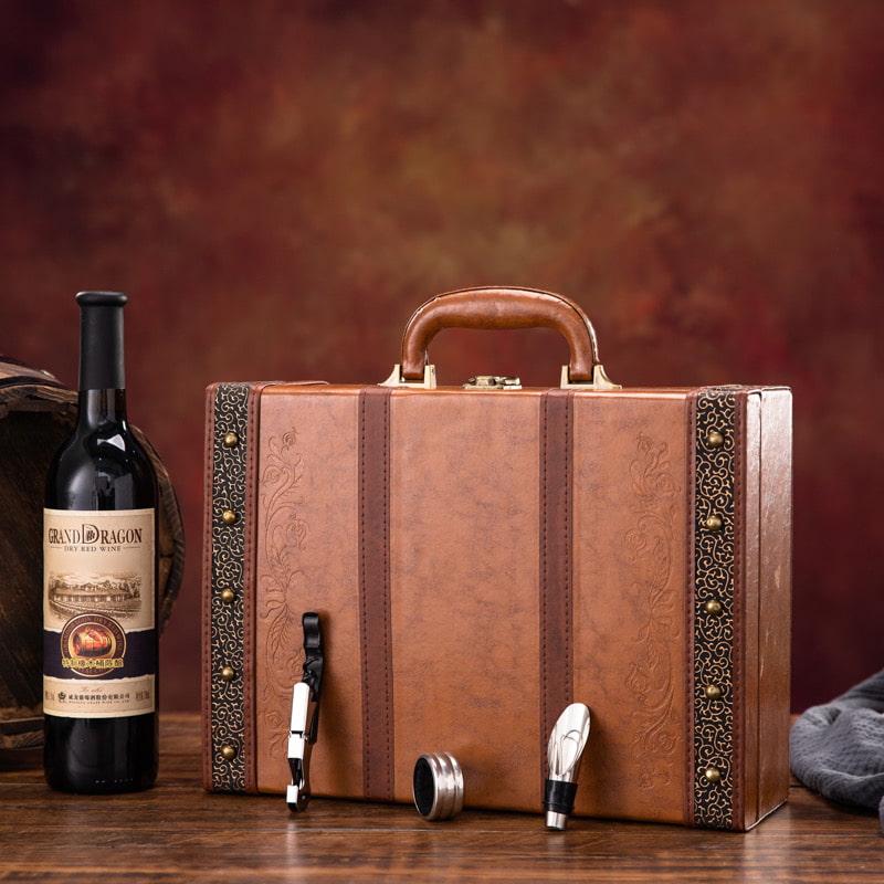 PU Leather Wine Suitcase with Metal Accents