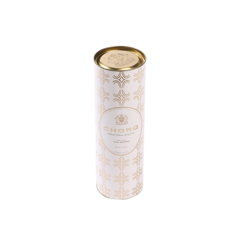 Premium water packaging cylinder tube with embossed gold metal lid