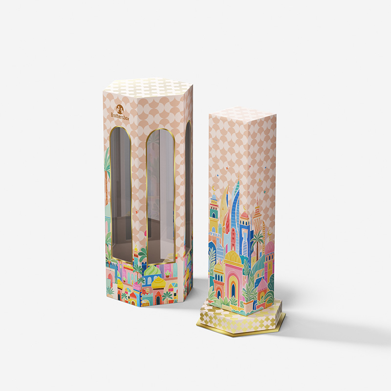 Caja de calendario de Adviento Brothersbox que muestra a todo color impreso Castillo y mezquita ilustración en la columna interior.