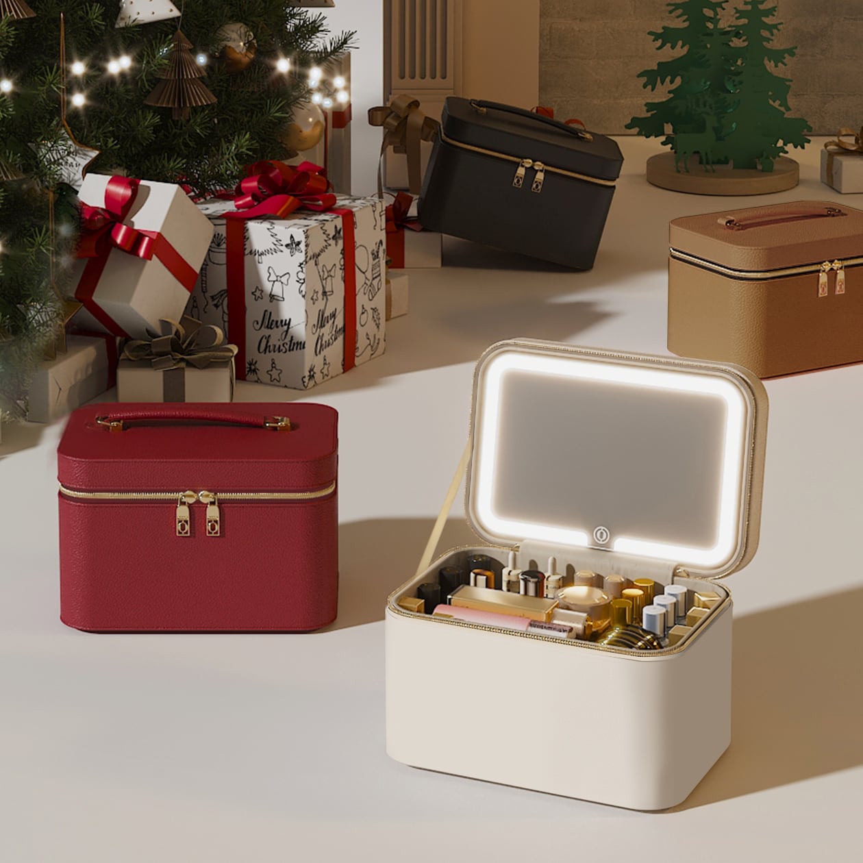 Leather Makeup Organizer with LED Mirror