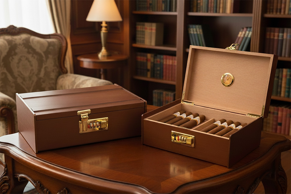 Vintage Wooden Cigar Humidor Case