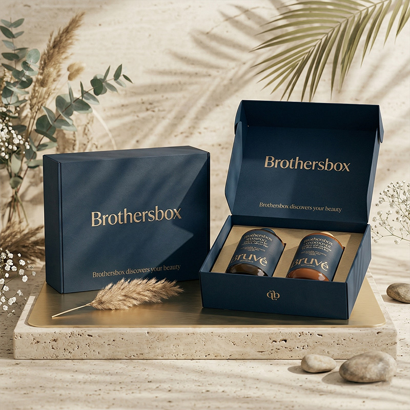 Ensemble d'emballage cosmétique personnalisé pour shampooing et revitalisant dans un cadre de vie naturel