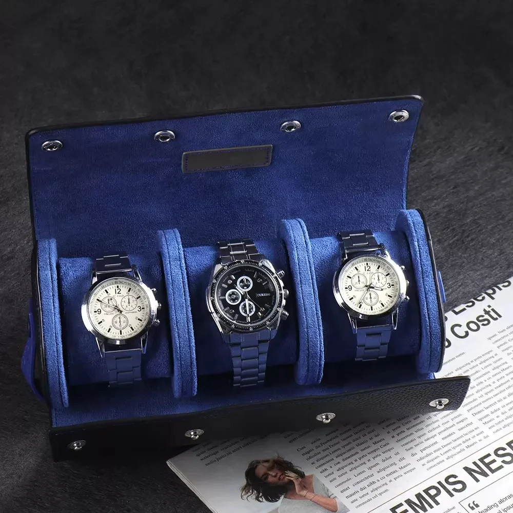 PU Leather 3 Slot Travel Watch Roll 
