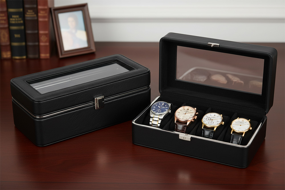 4-Slot Leather Watch Display Case