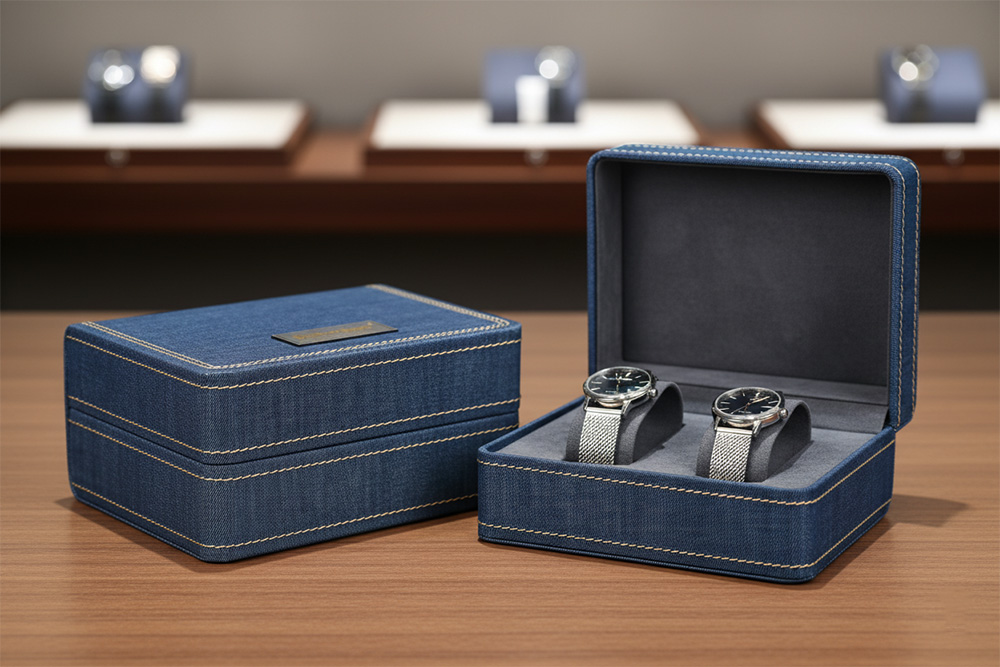 Denim Fabric 2-Slot Watch Boxes