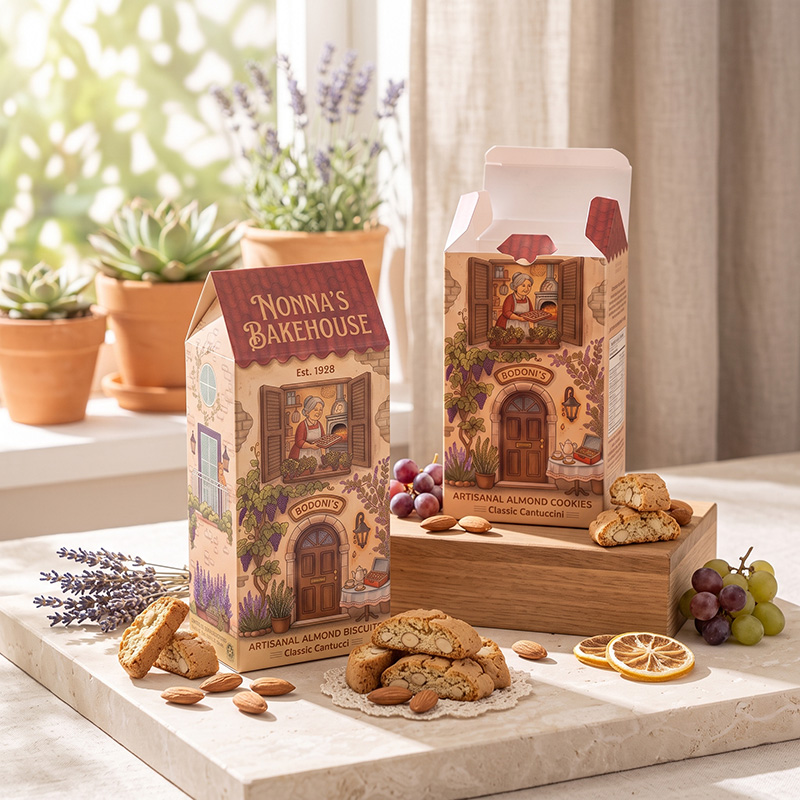 Idea de regalo para panaderías: Caja de galletas en forma de casa.