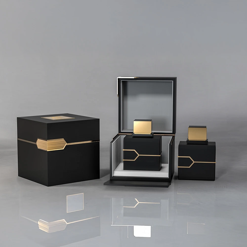 Wood Gift Box with Black and Gold Design