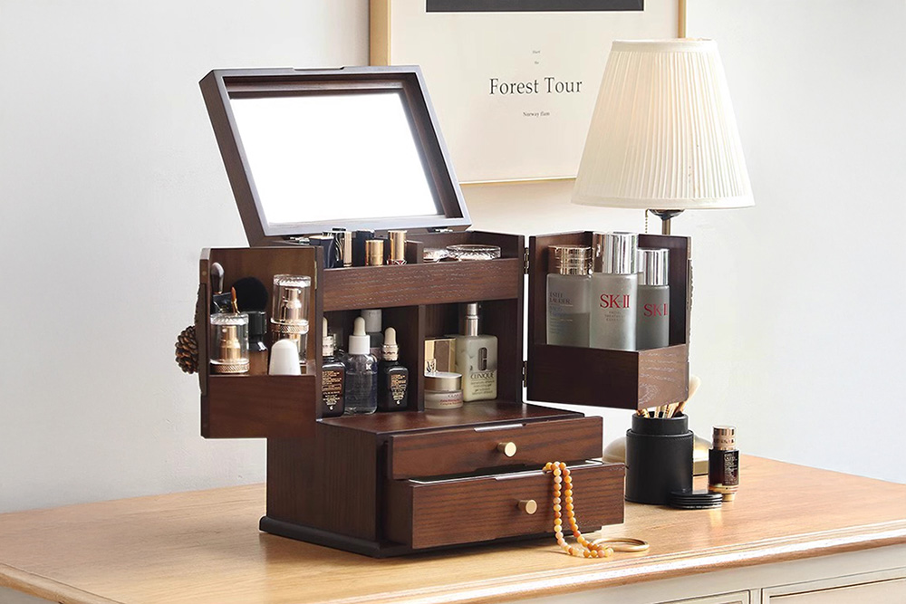 Vintage Wooden Cosmetics Box with Drawers