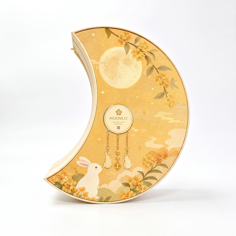 Boîte d'emballage de mooncake en forme de croissant de lune personnalisé avec des charmes de lapin suspendus par Brothersbox