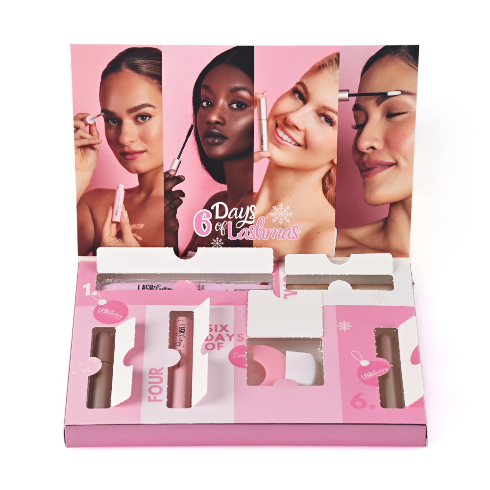 Inside view of a 6-day Advent Calendar Box with numbered perforated doors.