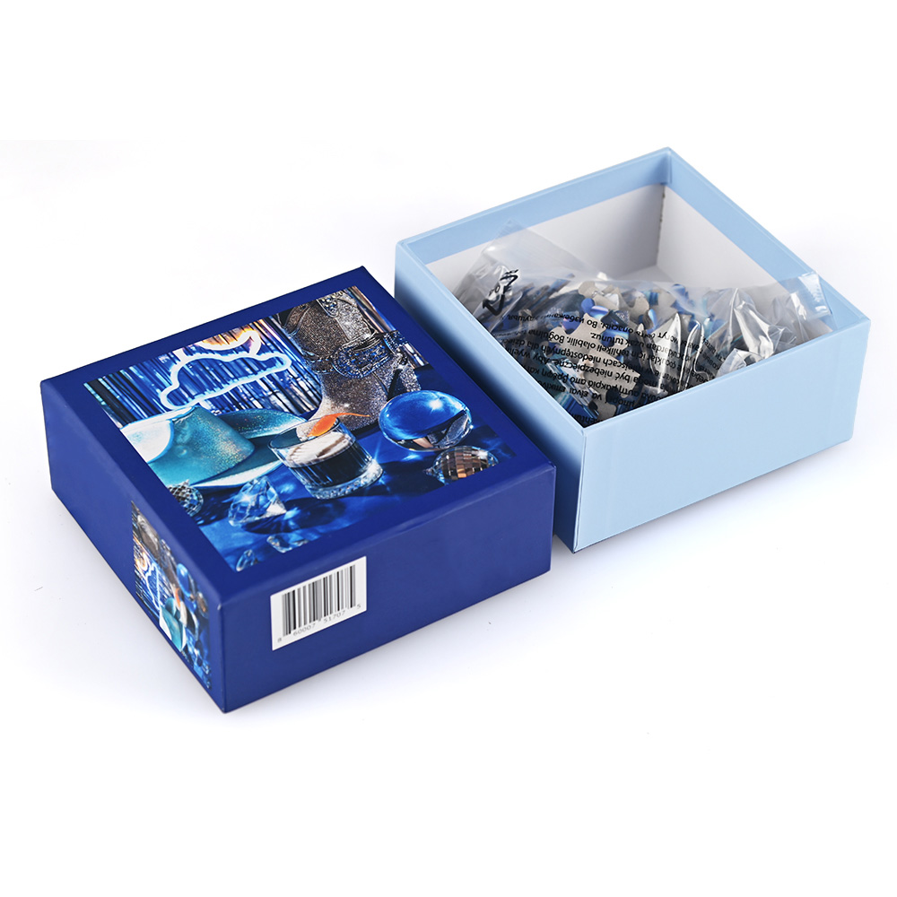 Premium blue art jigsaw puzzle box featuring rhinestone boot and neon art