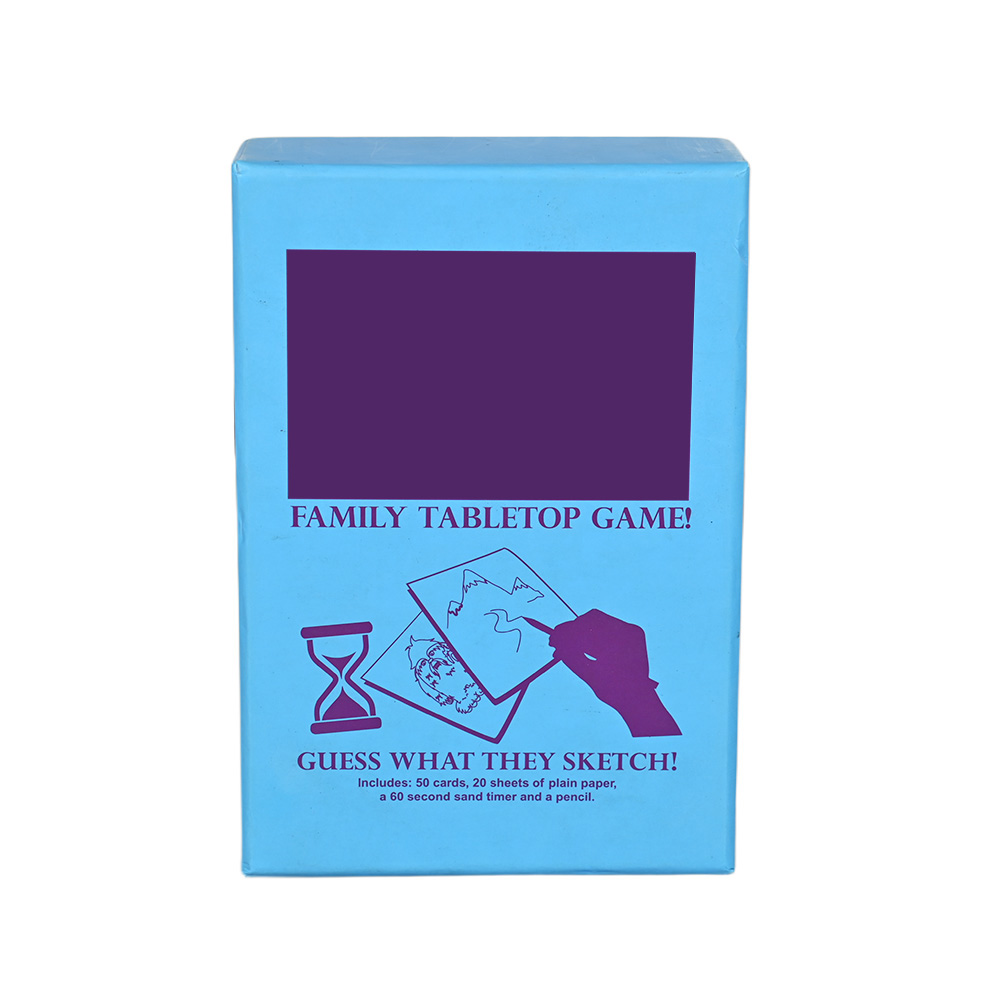 Front view of "Family Tabletop Game" box featuring a minimalist blue design with purple graphics.