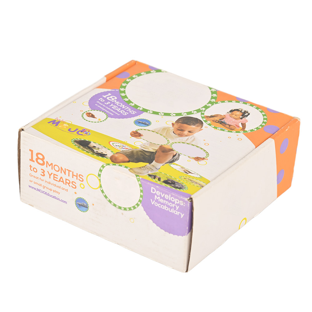 Durable cardboard packaging for educational animal cards with vibrant color printing.