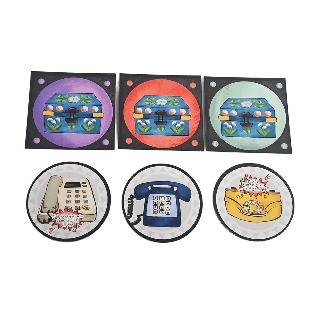 Premium round cardstock tokens and square game tiles for social party game manufacturing.