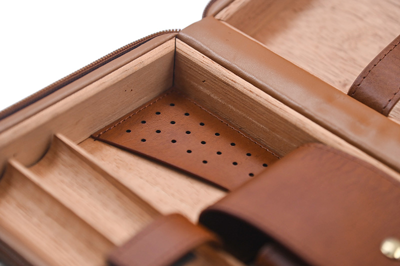 details of leather cigar box