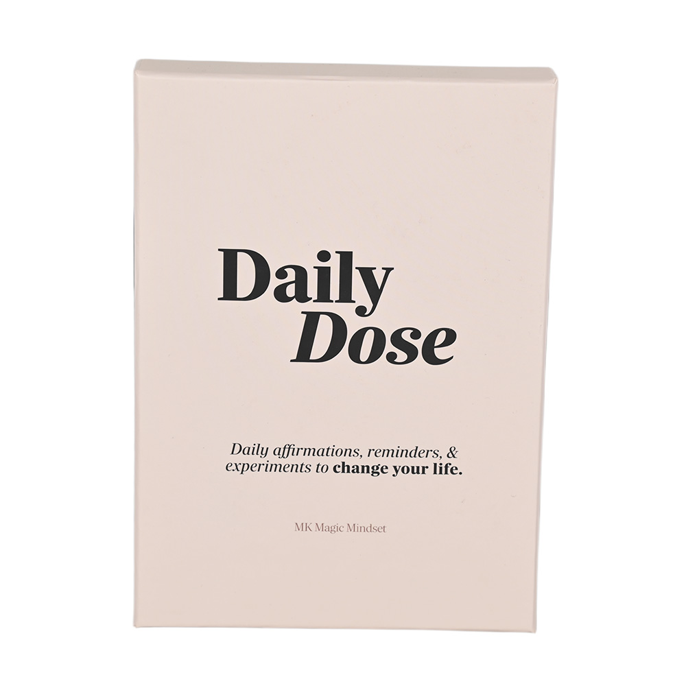 Minimalist design Daily Dose card deck box for personal growth and mindset shifting.