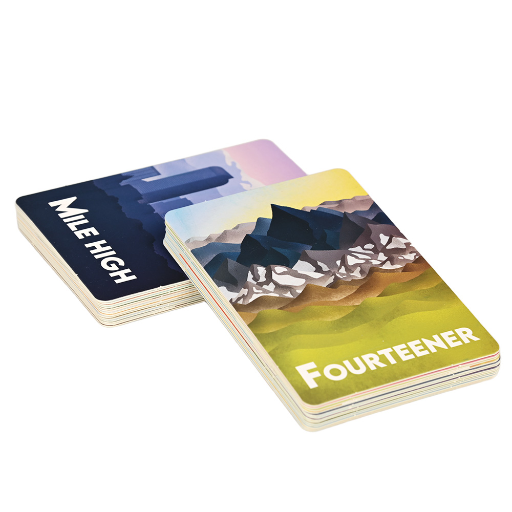 "Mile High" and "Fourteener" themed cards showcasing Colorado’s unique geography.