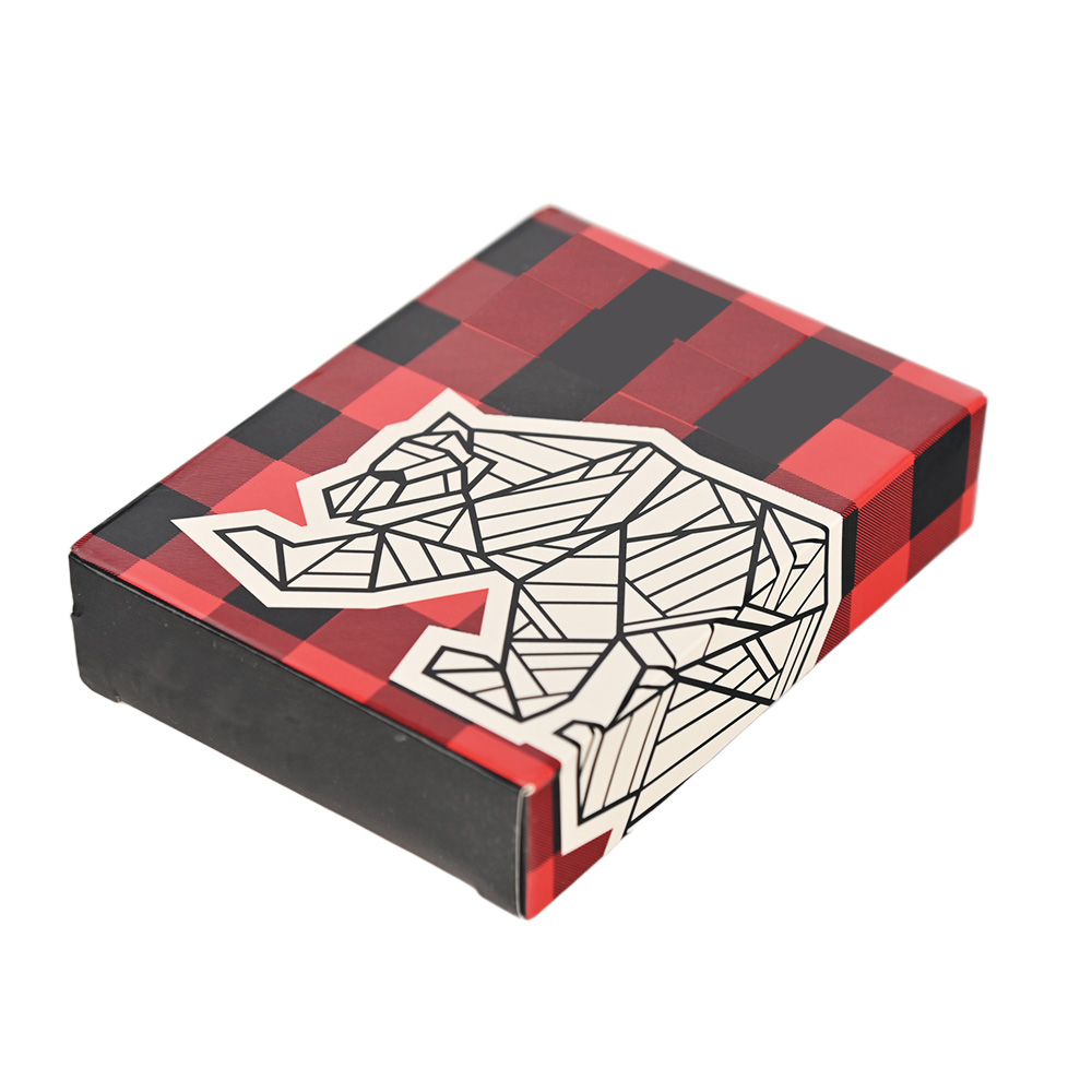 Side view of a rugged outdoor-inspired playing card deck for camping and travel.