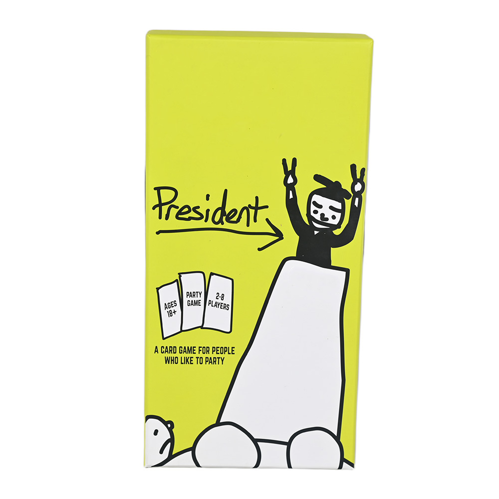 Presidente tradicional basado en la jerarquía de la caja de juego de cartas de fiesta para adultos diseño frontal.