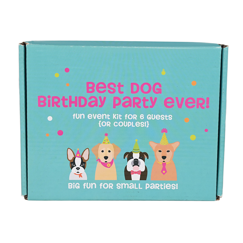 Interaktives Multiplayer-Party-Spiel-Kit zum Thema Hund für 6 Gäste in einer Premium-Geschenk box.