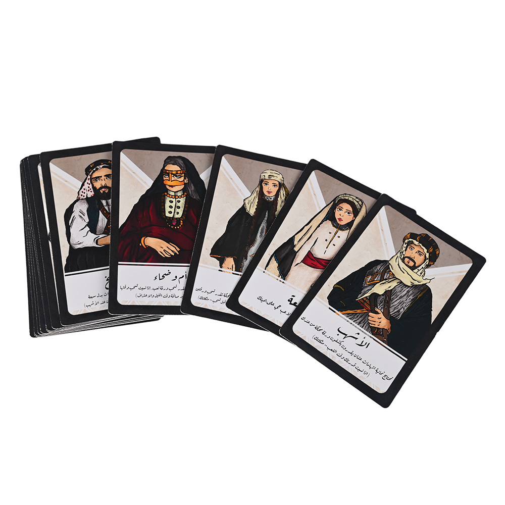 Character role cards for hidden identity games with desert theme.