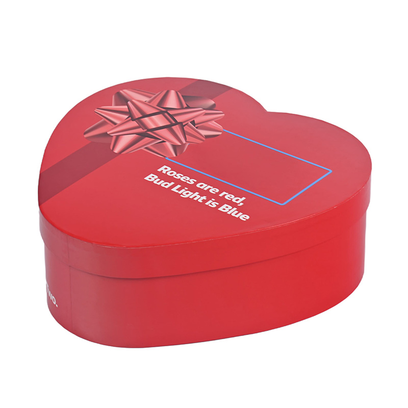 Glossy red telescope style heart-shaped box for luxury chocolate and candy packaging.