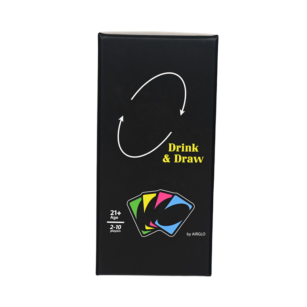 شرب ورسم الكبار بطاقة لعبة سوداء صلبة مربع التعبئة والتغليف وجهة نظر أمامية مع 21 + تصنيف العمر.