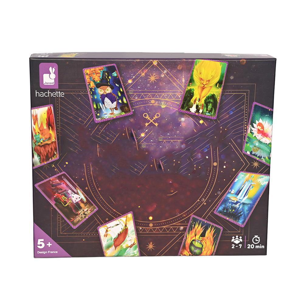 Premium rigid cardboard game box manufacturing with vibrant purple finishes and gold foil details.