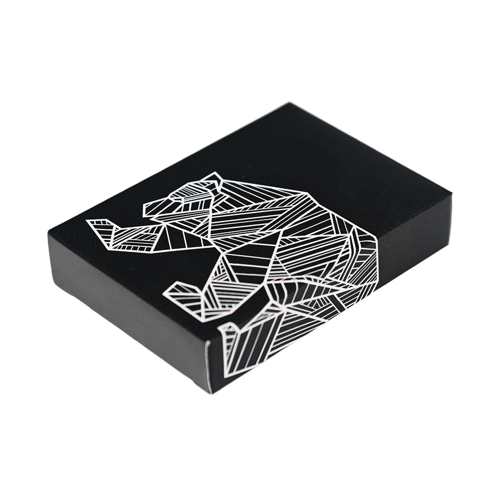 Angled view of high-quality customized bear poker card box manufactured by Brothersbox.