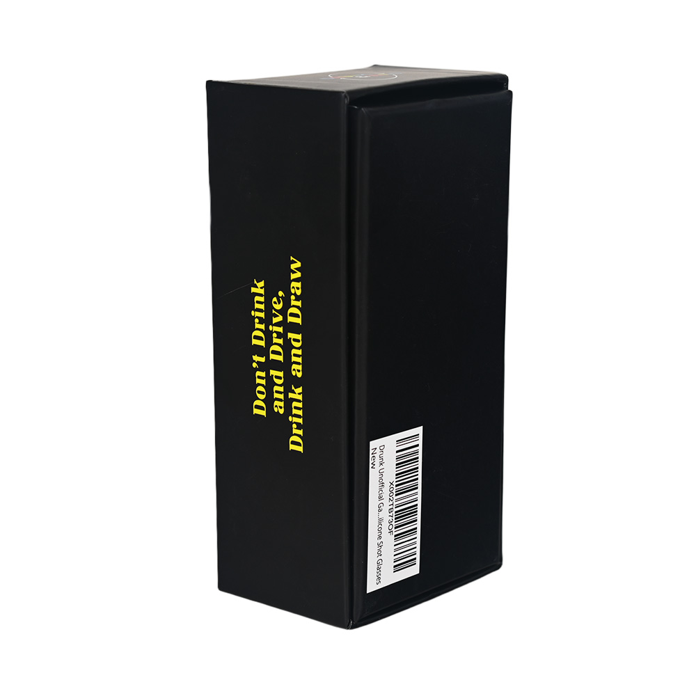 عرض جانبي لصندوق لعبة الشرب مع شعار لا تشرب وتدفع الشراب والرسم والباركود.