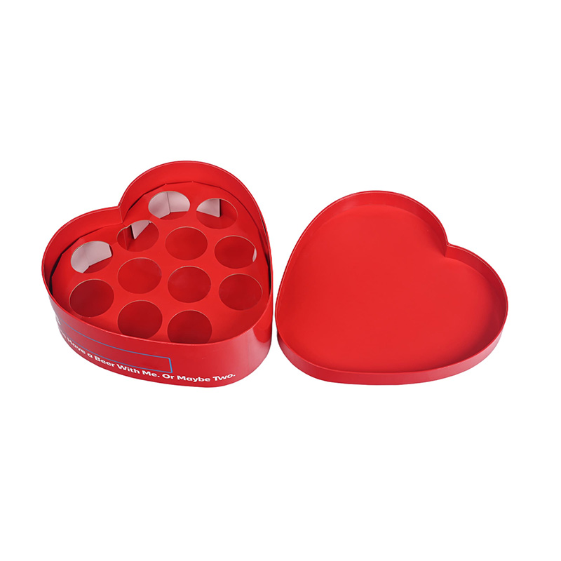 Two-piece heart-shaped telescope box with custom printing "Roses are red, Bud Light is Blue".