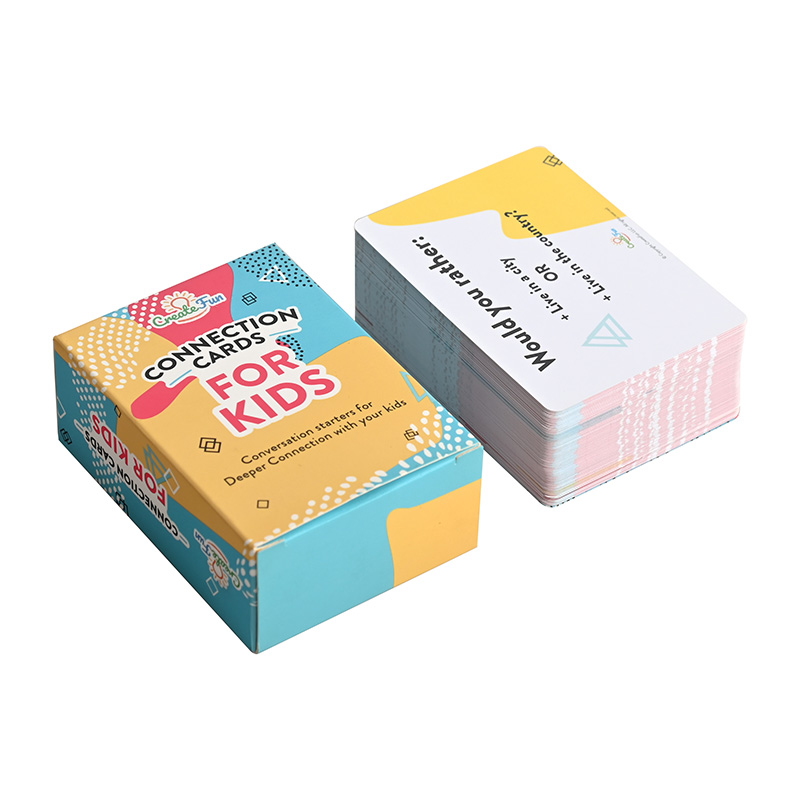 Caja colorida de tarjetas de conexión para niños con baraja de tarjetas de preguntas