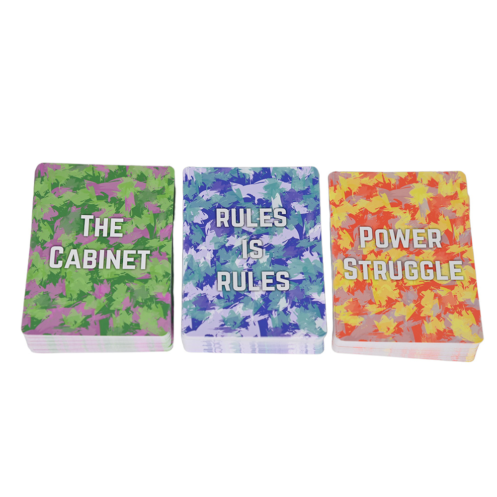 Tres mazos distintos para el juego del Presidente: El Gabinete, las reglas son las reglas y la lucha por el poder.