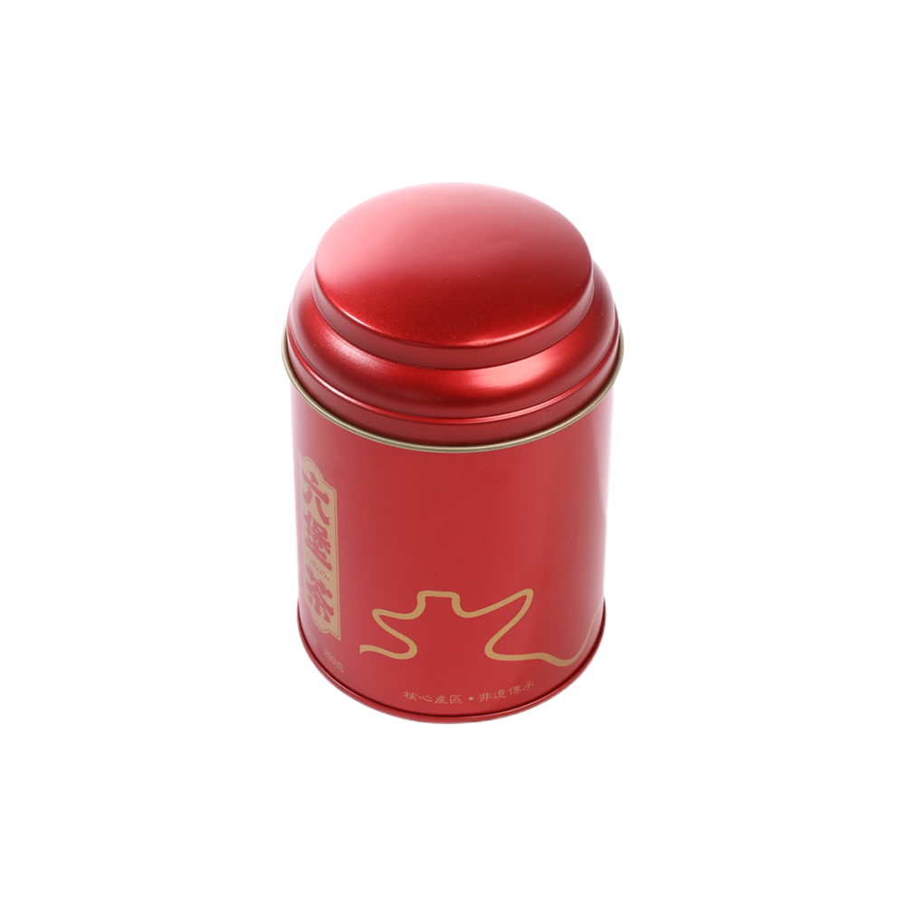 Hoch winkel ansicht einer roten traditionellen China Tin Tea Box mit gewölbtem Deckel