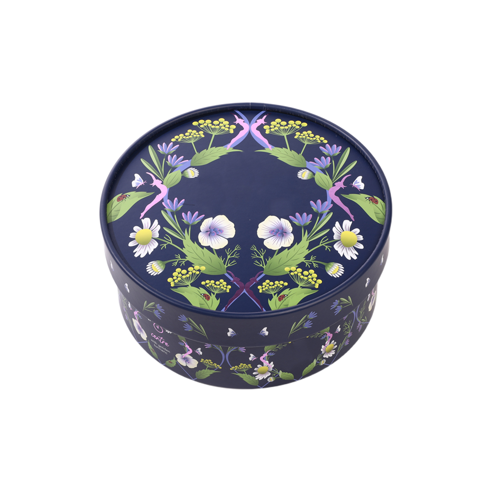 Factory direct round tea paper box with elegant custom floral printing