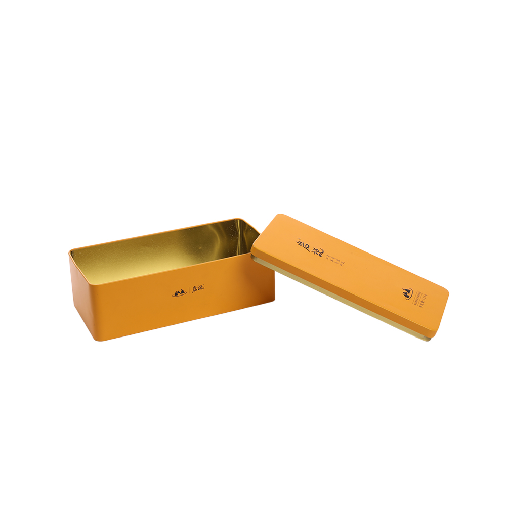 Food-grade gold lacquer coating inside custom tea tin box by Brothersbox.