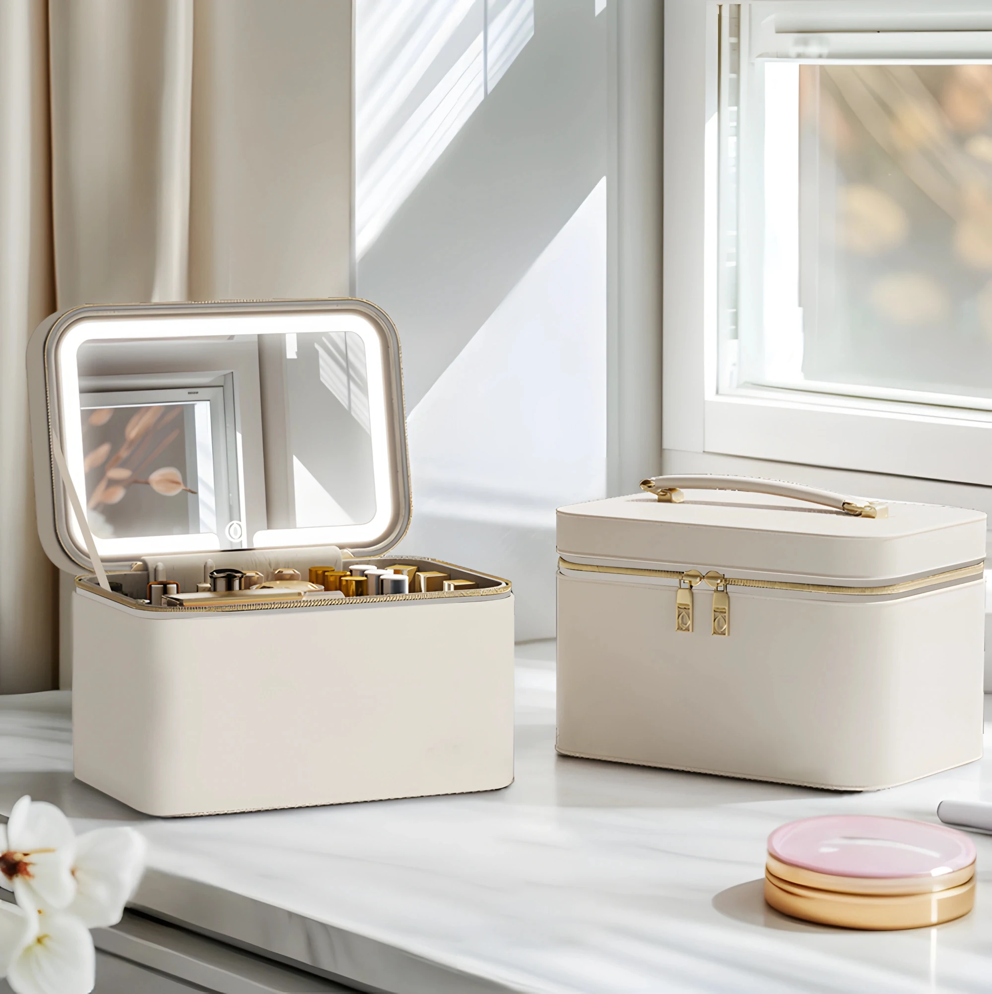 Leather Makeup Box with Built 
