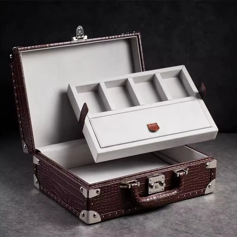 Crocodile Pattern Leather Watch Box Organizer