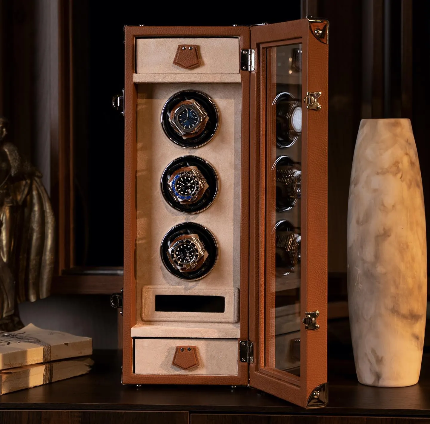 3-Slot Wooden Watch Display Case