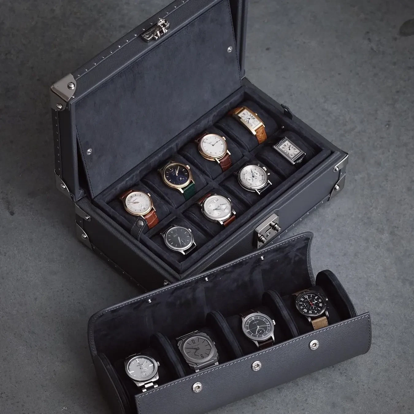Black leather watch box