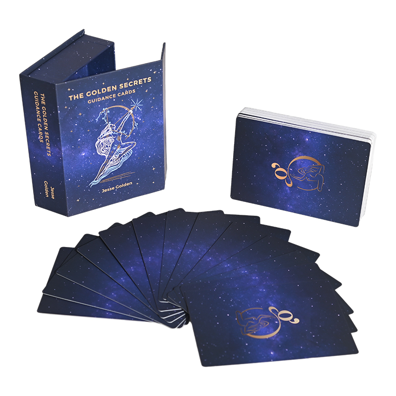 The Golden Secrets Guidance Cards luxury deck with guidebook and storage box.