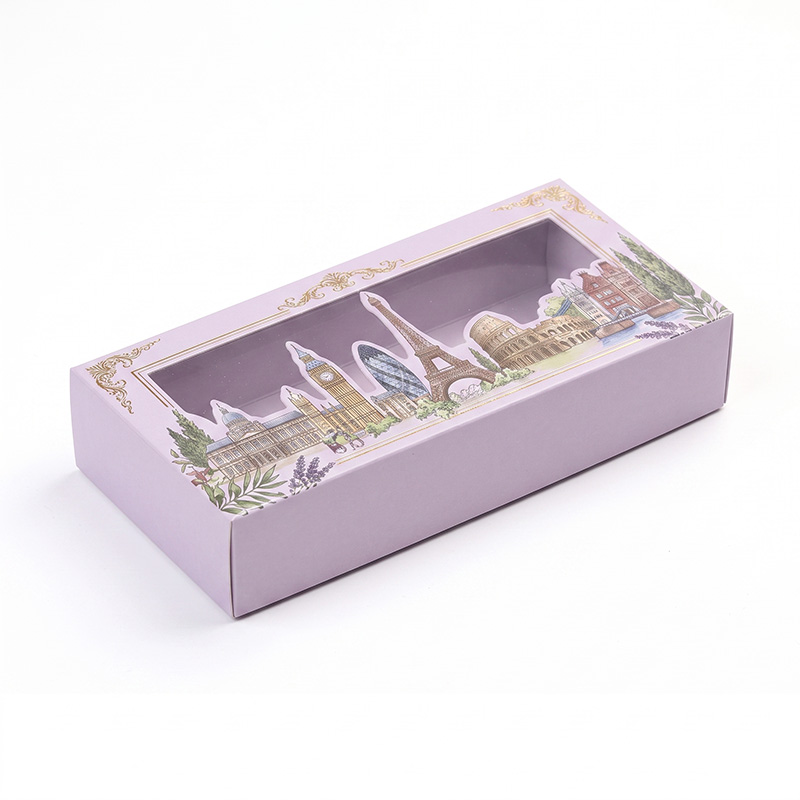 Empty rectangular paper cake box with transparent display window for wholesale