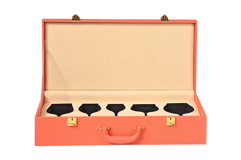 Open Leather Wine Glass Carrying Case with 5 Custom Foam Slots