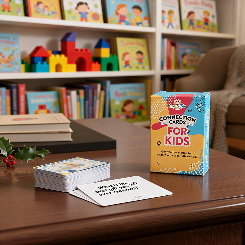 Verspieltes und farbenfrohes Gesprächs starter-Set für Kinder und Eltern