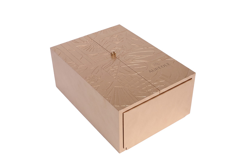 Embalagem de vinho de ouro rosa personalizada premium plana para exibir fecho de metal central