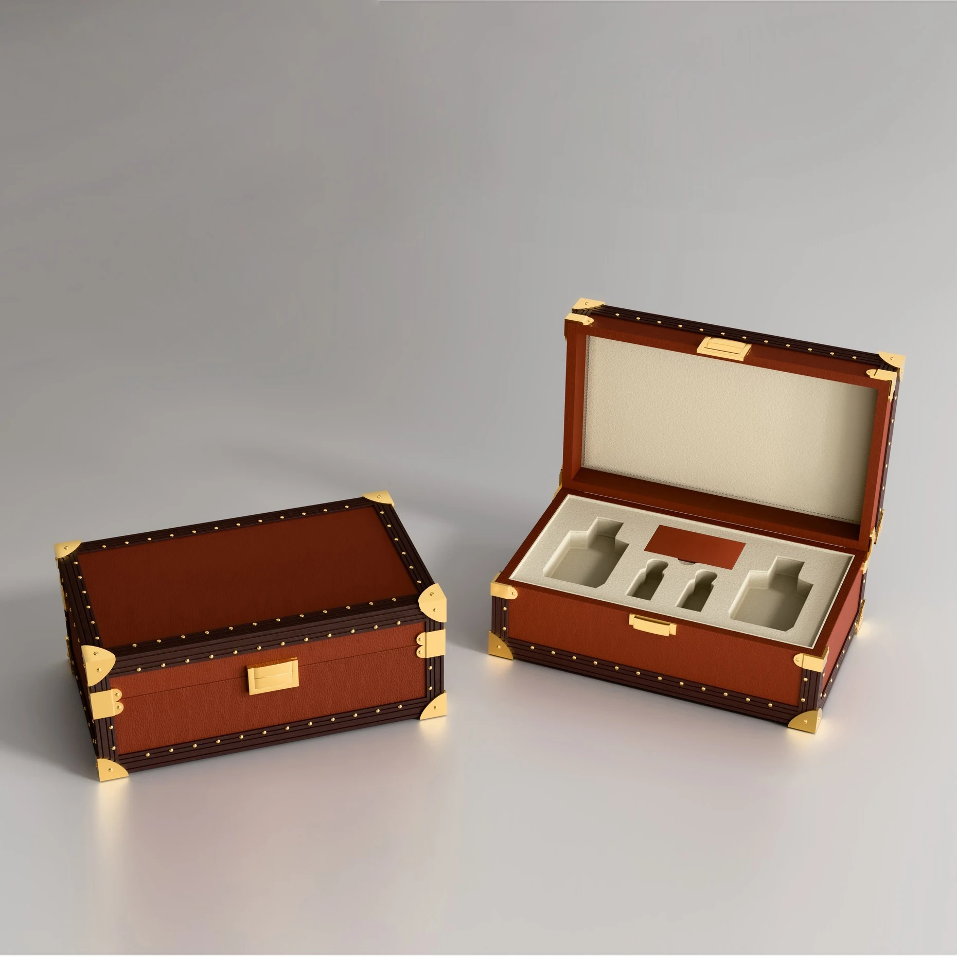 Brown Leather Perfume Gift Box with Gold Accents
