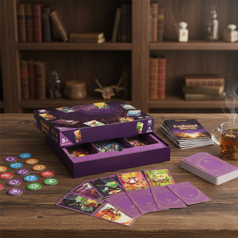 Premium-Herstellung von starren Kartons ch achteln mit leuchtend lila Oberflächen und Details aus Goldfolie.